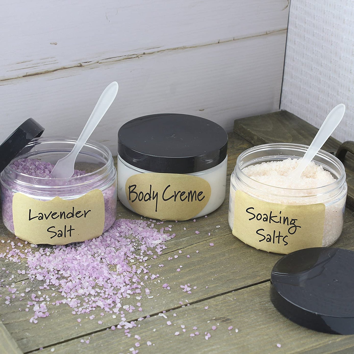 4oz Clear Plastic Jars with Labels & Spatulas & Lids (120-Pack) - SH_1272_BUNDLE