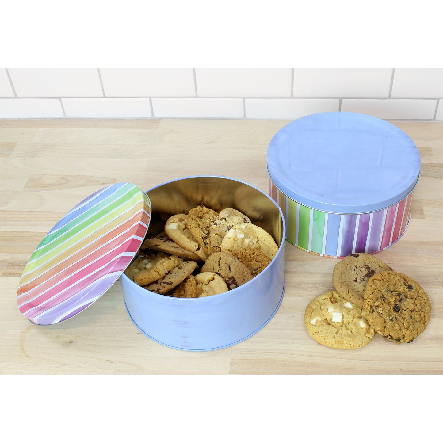 Cookie Tins, Blue / Rainbow Combo Set (Case of 24) - SH_1508_CASE