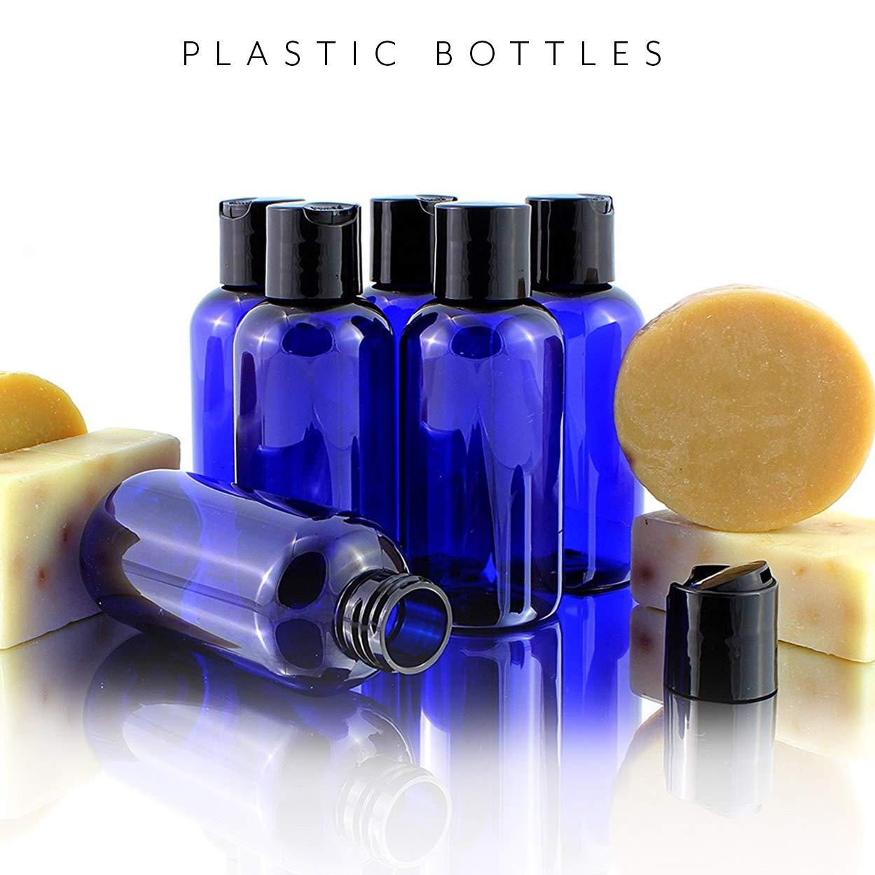 4oz Empty Cobalt Blue Plastic Squeeze Bottles with Disc Top Flip Cap (6 pack)