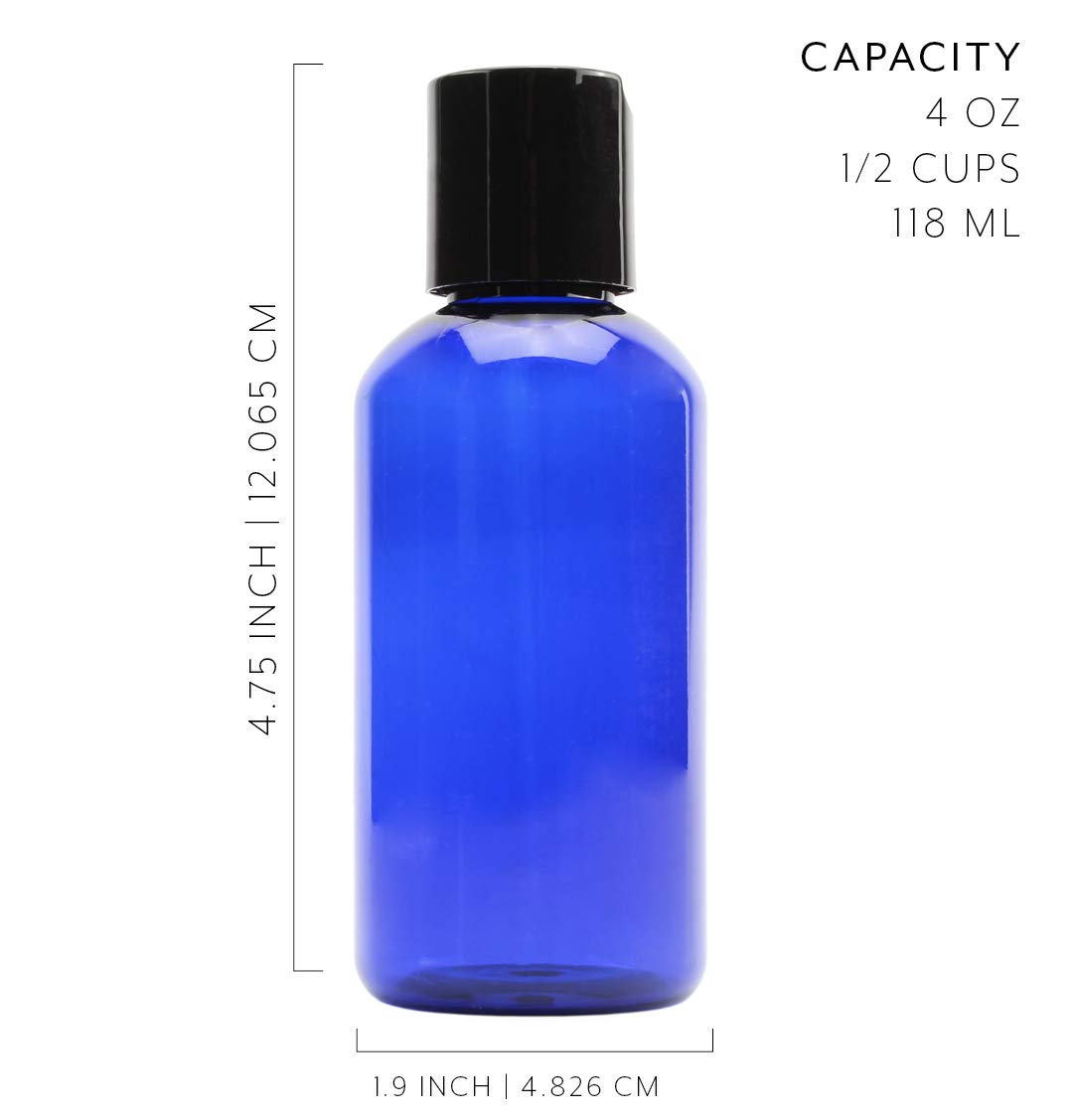 4oz Empty Cobalt Blue Plastic Squeeze Bottles with Disc Top Flip Cap (6 pack)