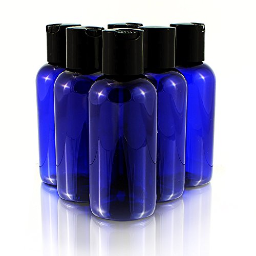 4oz Empty Cobalt Blue Plastic Squeeze Bottles with Disc Top Flip Cap (6 pack)