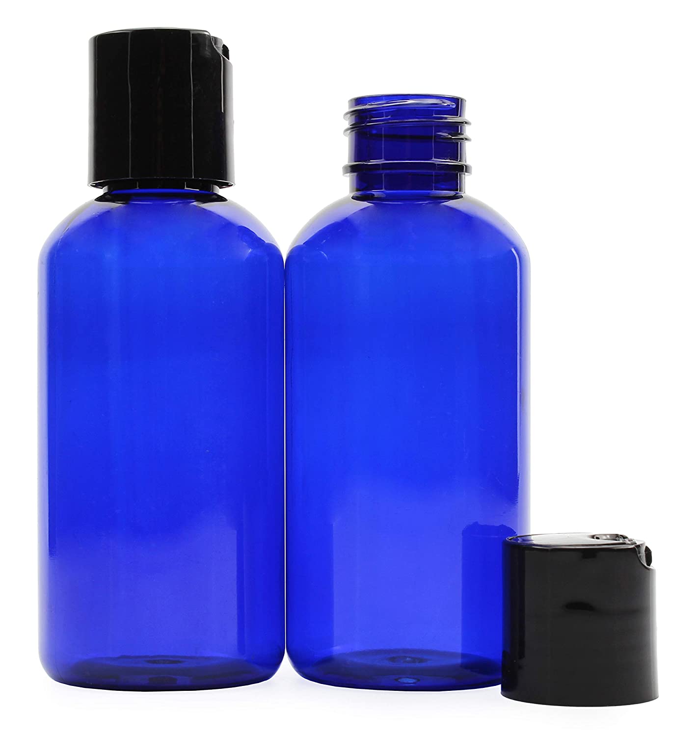 4oz Empty Cobalt Blue Plastic Squeeze Bottles with Disc Top Flip Cap (6 pack)