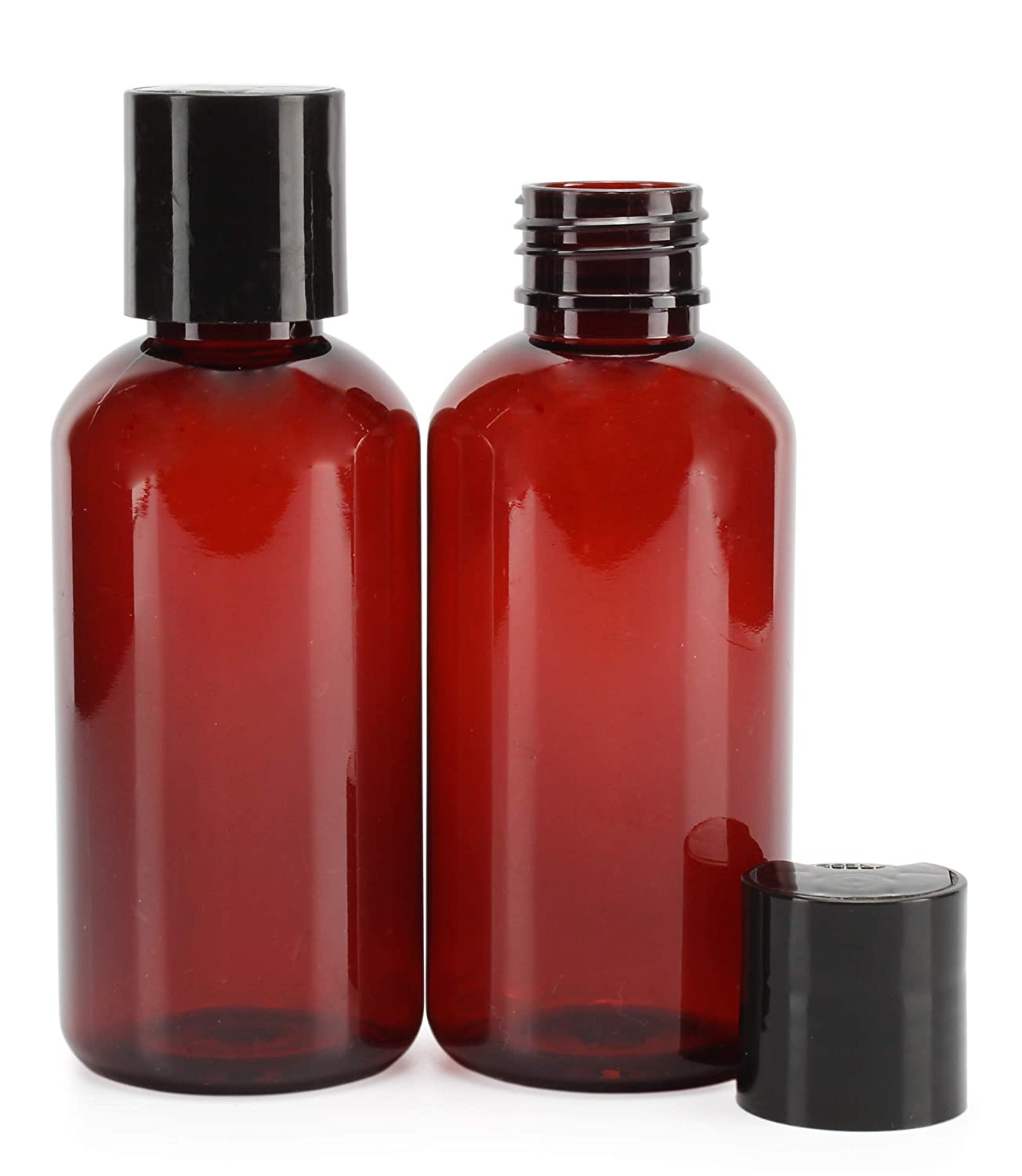 4oz Empty Amber Brown Plastic Squeeze Bottles w/ Disc Top Flip Cap (6 pack)