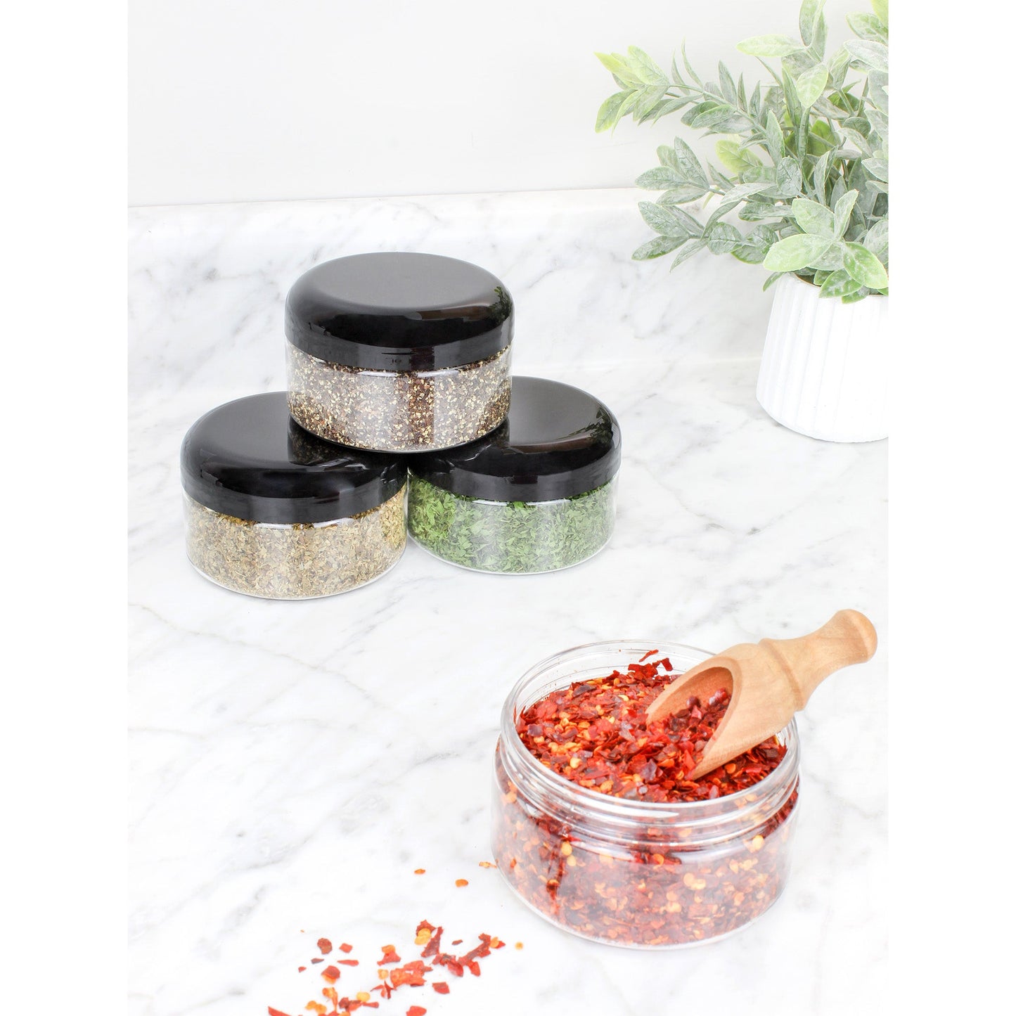 8oz Clear Plastic Jars with Black Plastic Lids (6 pack) - sh1323cb0mnw