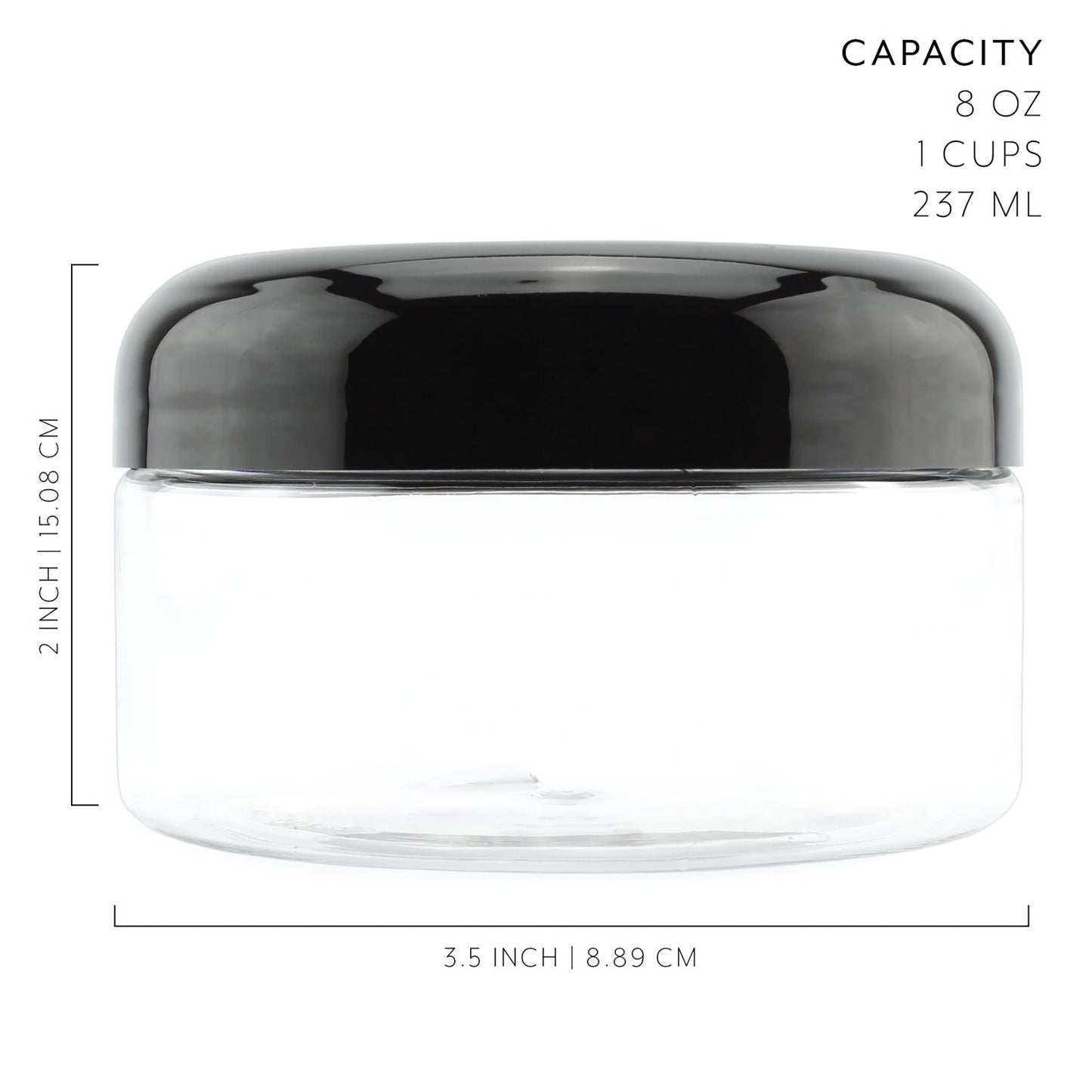 8oz Clear Plastic Jars with Black Plastic Lids (6 pack) - sh1323cb0mnw