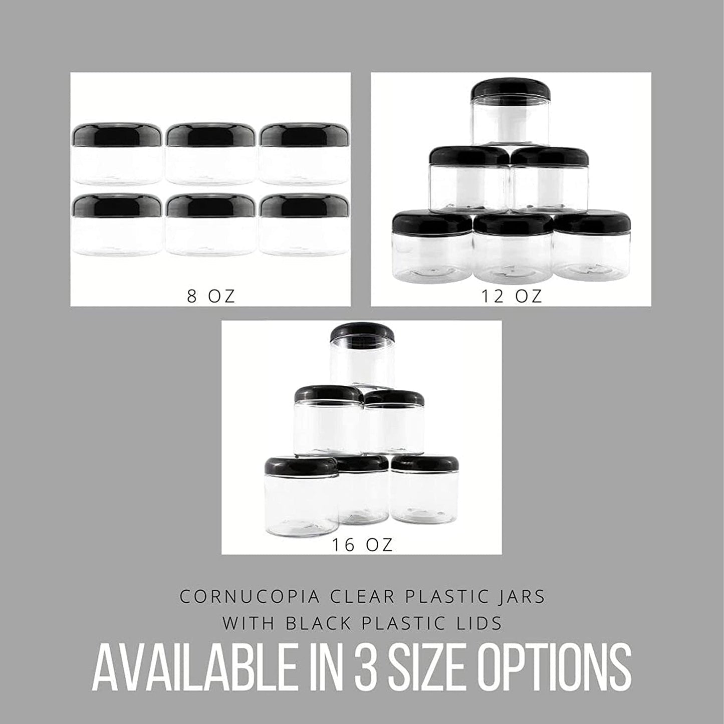 16oz Clear Plastic Jars w/Domed Lids (6 pack) - sh1324cb016
