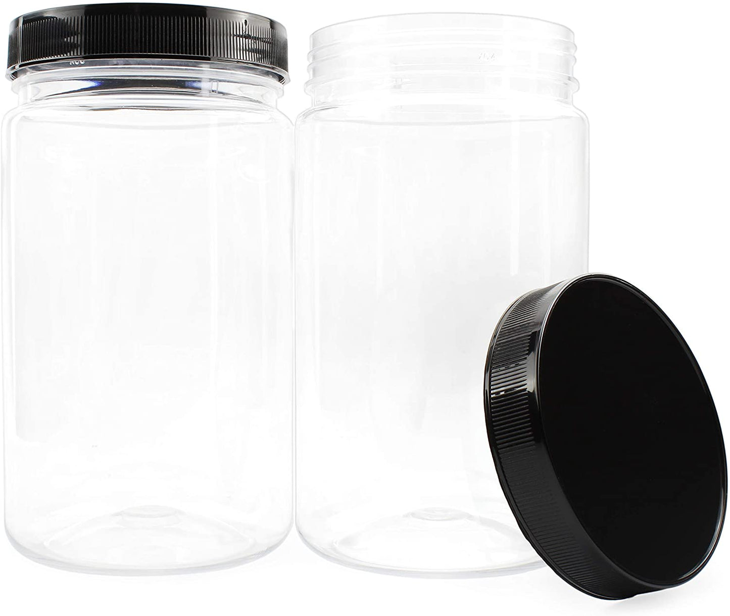 32oz Clear Plastic Jars w/ Black Lids (6 pack) - sh1321cb032oz
