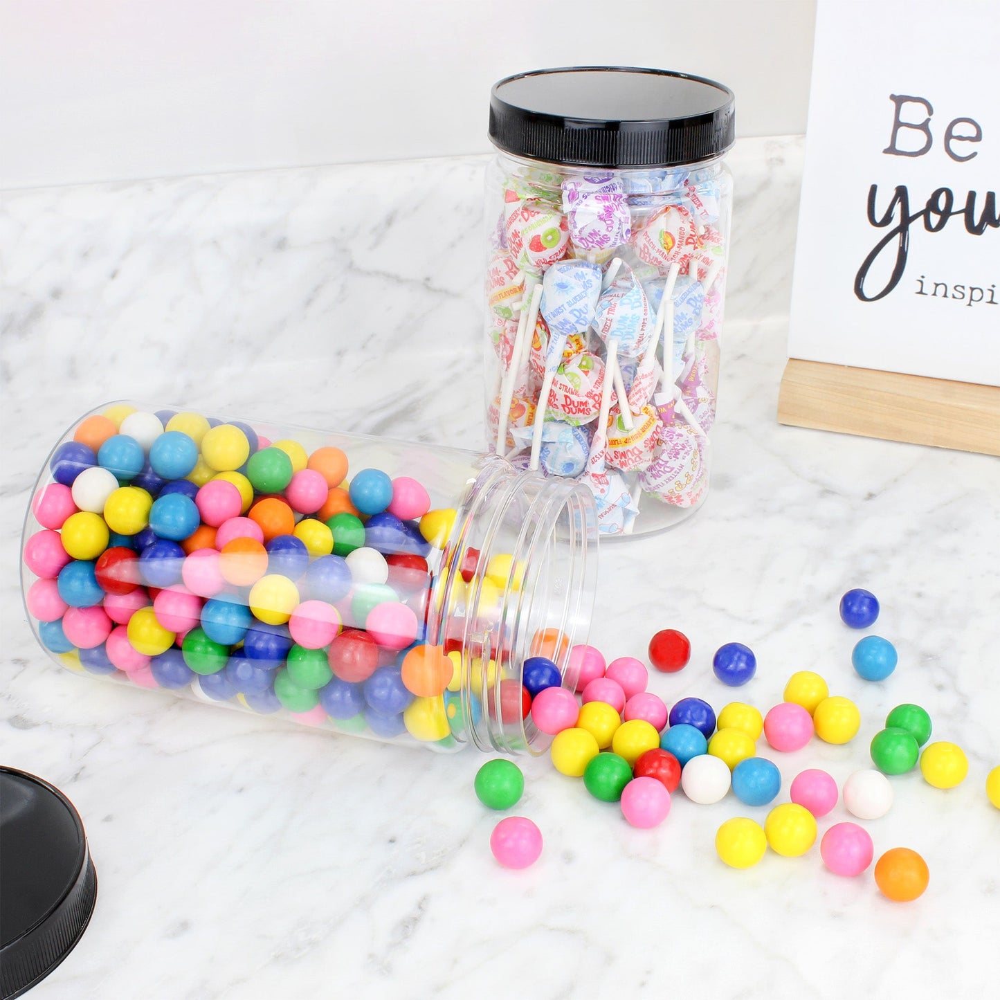 32oz Clear Plastic Jars w/ Black Lids (6 pack) - sh1321cb032oz