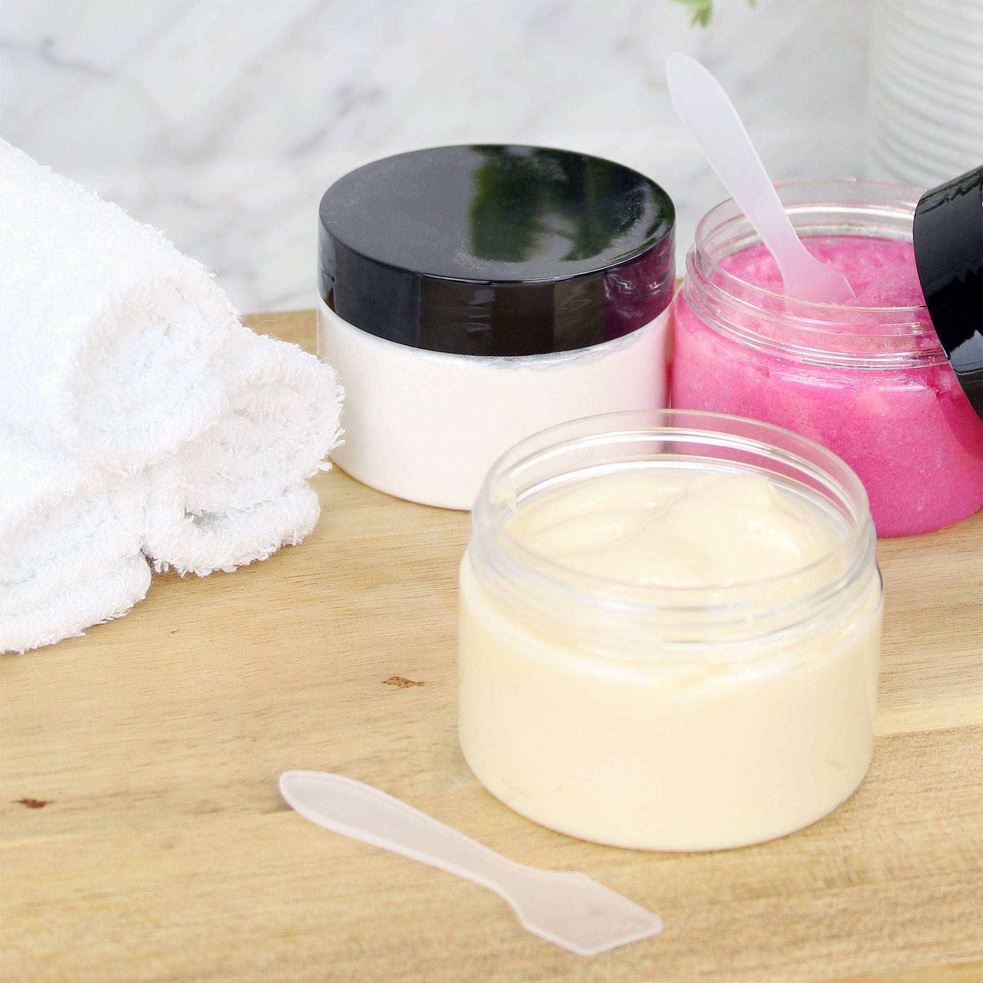 4oz Clear Plastic Jars with Labels & Spatulas & Lids (12-Pack) - sh1272cb04oz