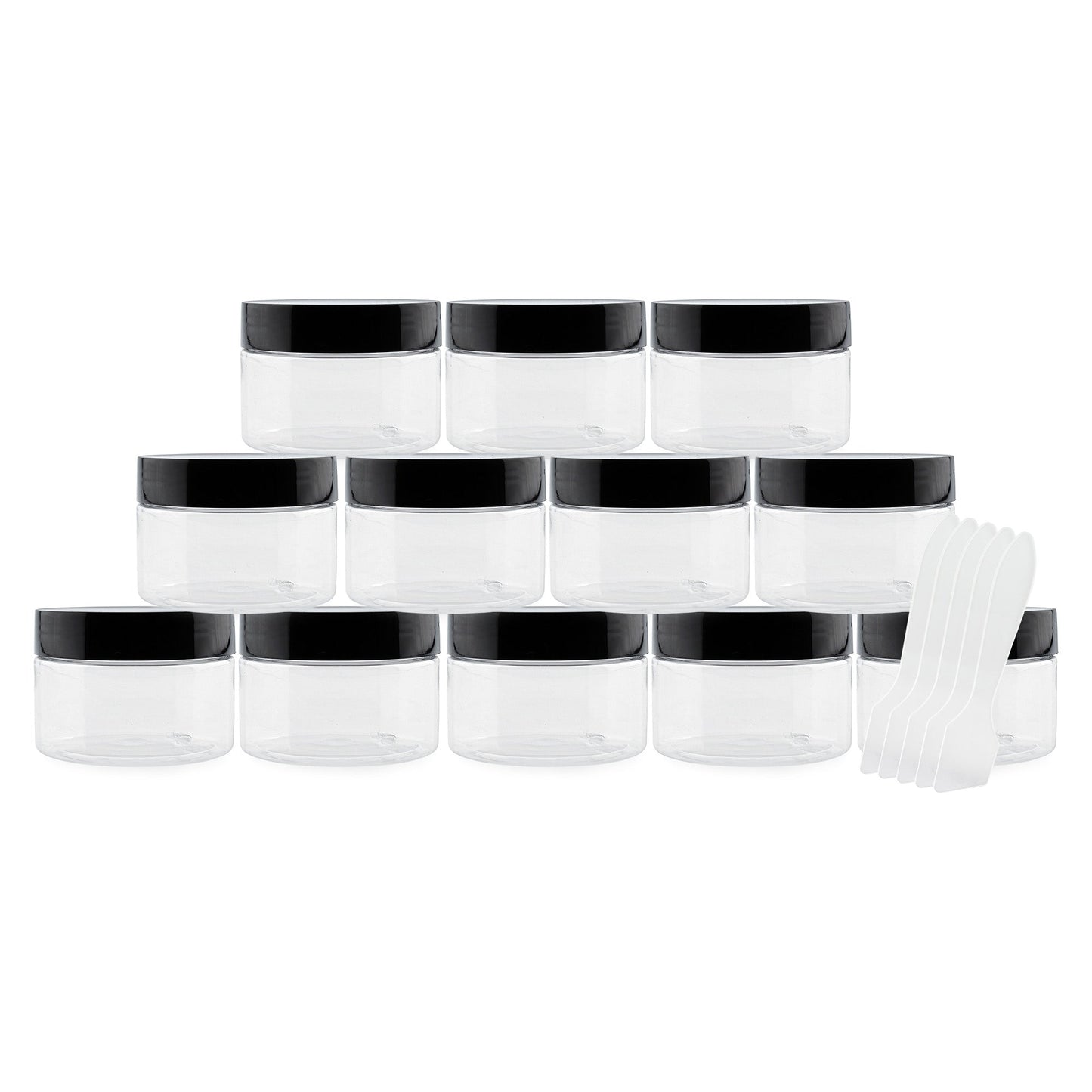 4oz Clear Plastic Jars with Labels & Spatulas & Lids (12-Pack) - sh1272cb04oz