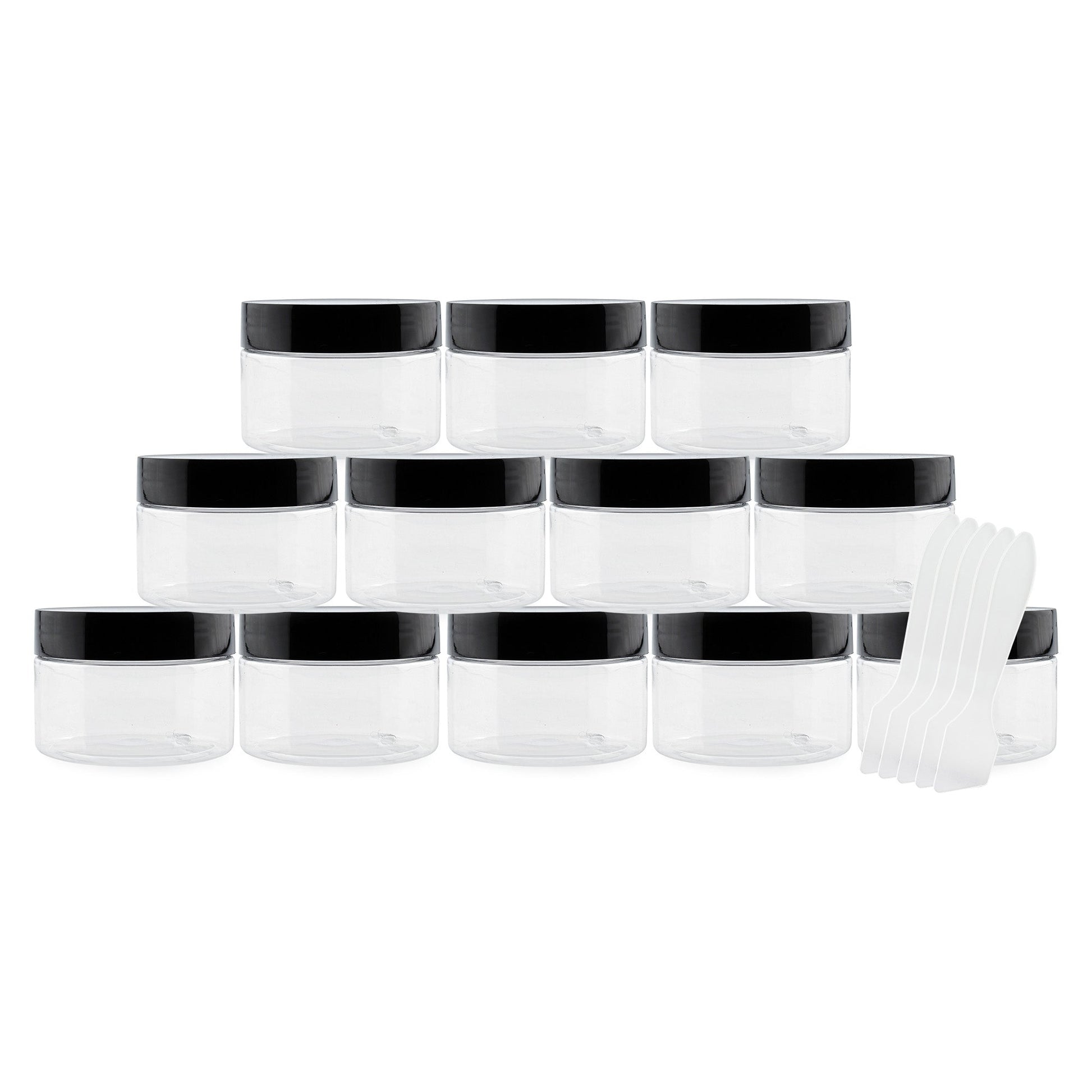 4oz Clear Plastic Jars with Labels & Spatulas & Lids (12-Pack) - sh1272cb04oz