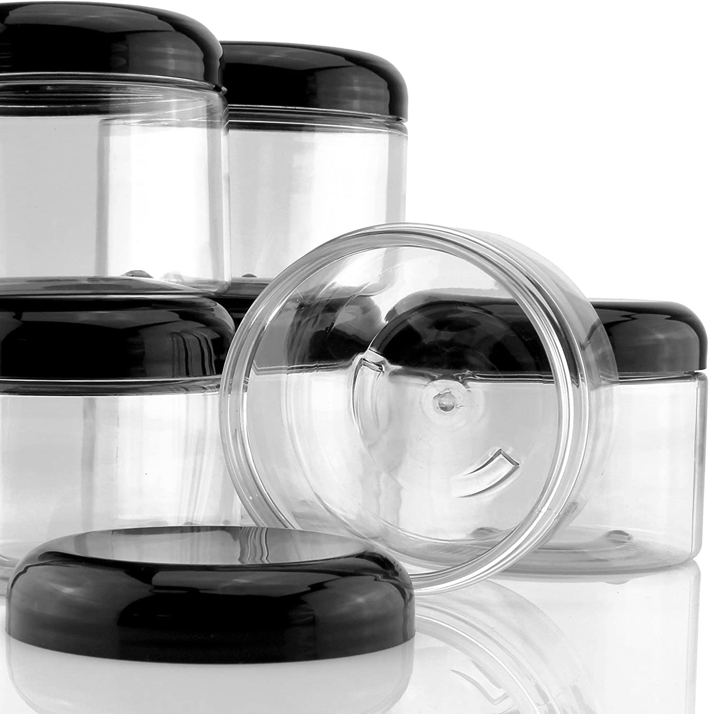 12 Ounce Clear Plastic Jars w/Black Plastic Lids (6 pack) - sh1336cb0mnw