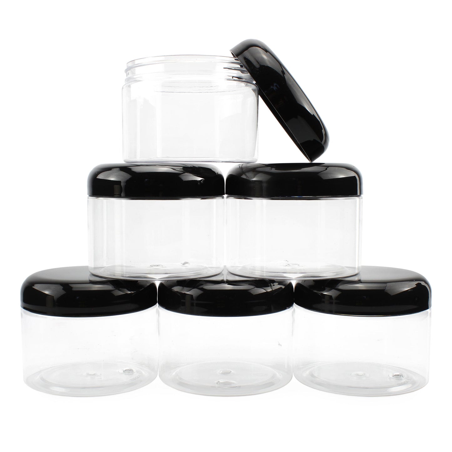 12 Ounce Clear Plastic Jars w/Black Plastic Lids (6 pack) - sh1336cb0mnw