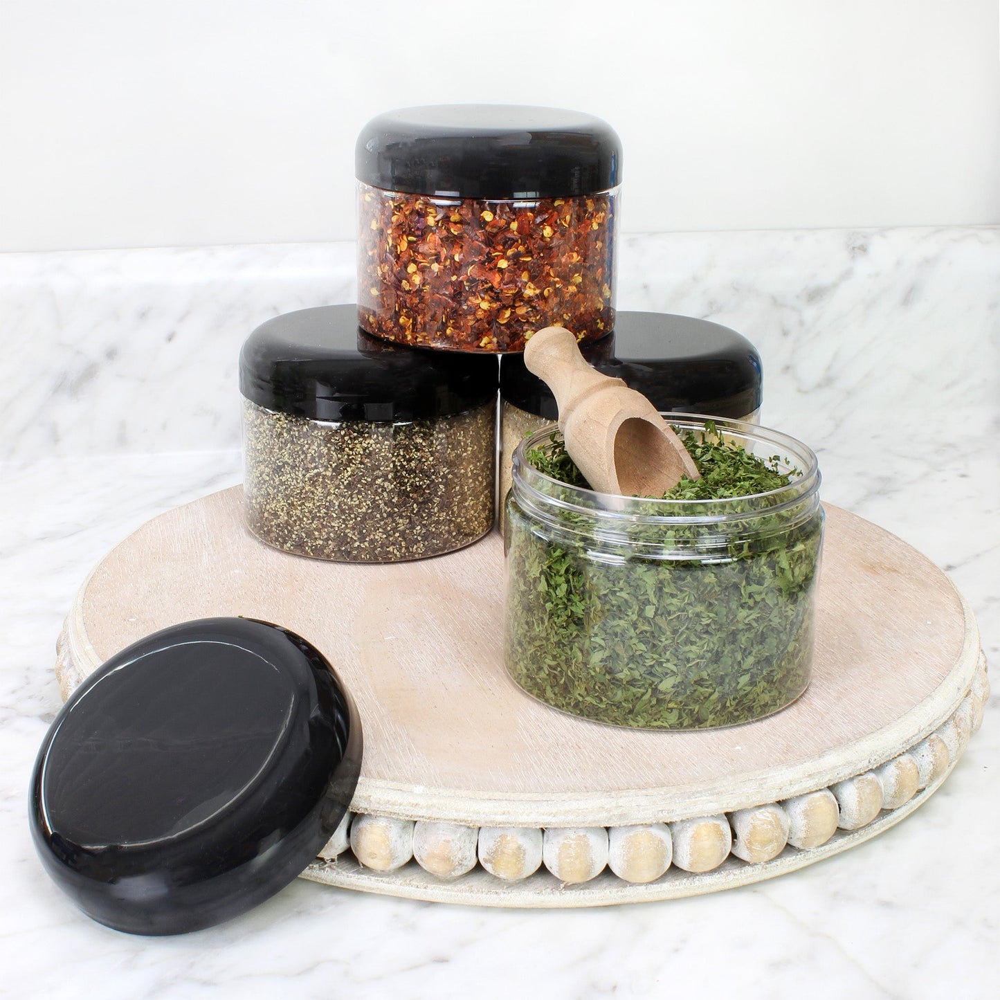 12 Ounce Clear Plastic Jars w/Black Plastic Lids (6 pack) - sh1336cb0mnw