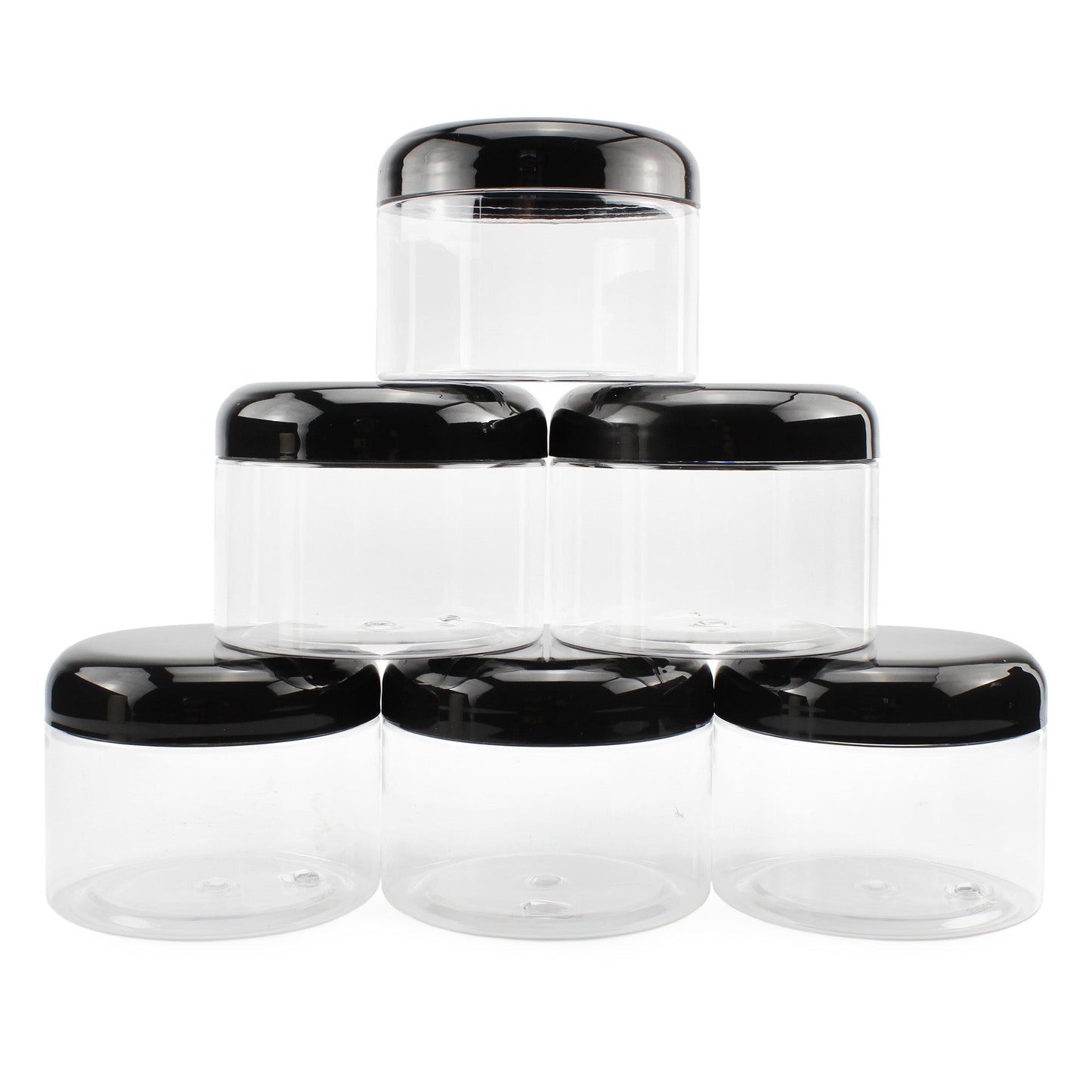 12 Ounce Clear Plastic Jars w/Black Plastic Lids (6 pack) - sh1336cb0mnw