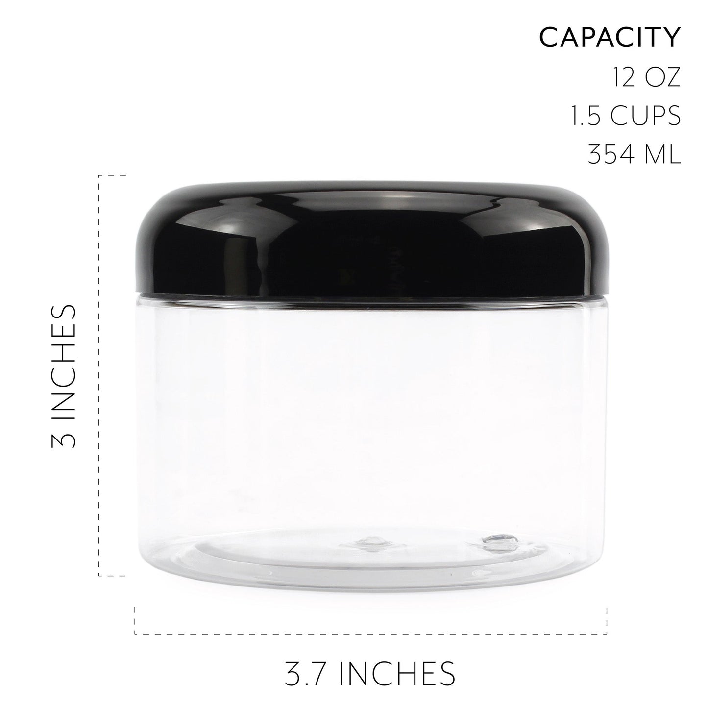 12 Ounce Clear Plastic Jars w/Black Plastic Lids (6 pack) - sh1336cb0mnw