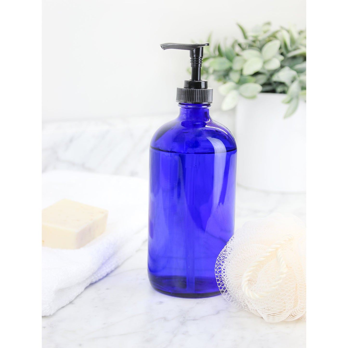 16oz Cobalt Blue Glass Bottles w/ Pump Dispensers (Case of 48) - SH_1226_CASE