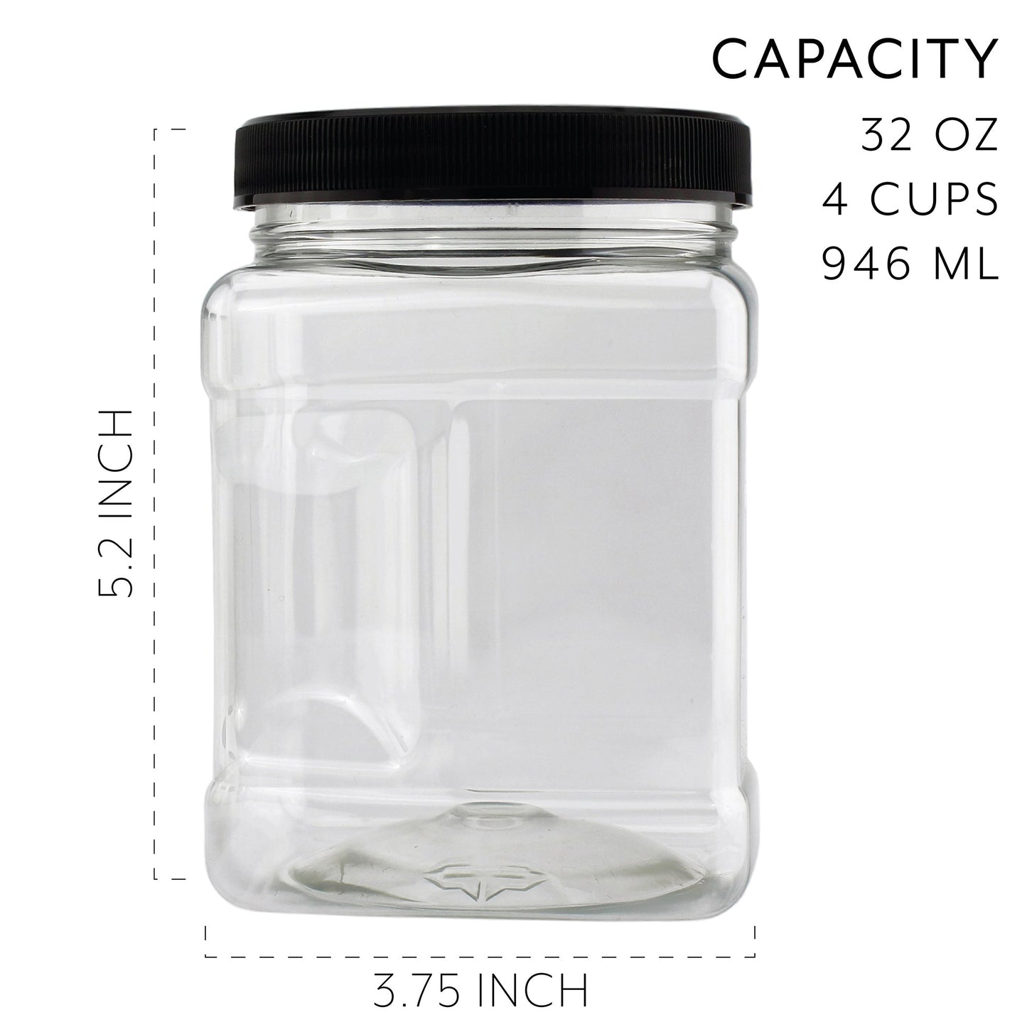 32oz Square Plastic Jars (4-Pack) - sh1470cb032oz