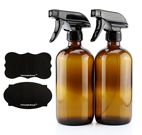 16oz Amber Glass Spray Bottles w/Reusable Chalk Labels (2 Pack) - sh813cb016oz