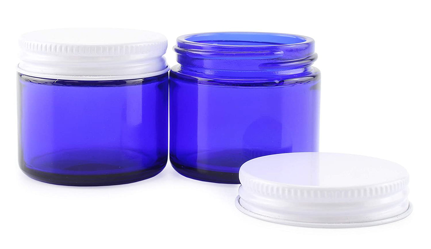 2oz Cobalt Blue Glass Jars w/Metal Lids (12 Pack)