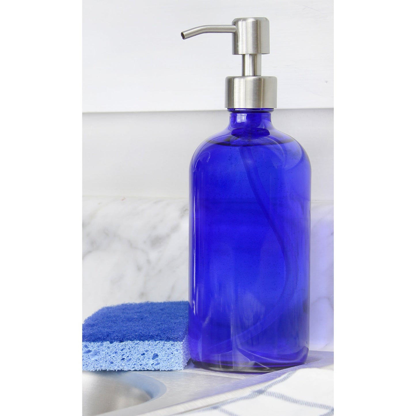 16oz Cobalt Blue Glass Bottles w/Stainless Steel Pumps (2-Pack) - sh865cb0aep