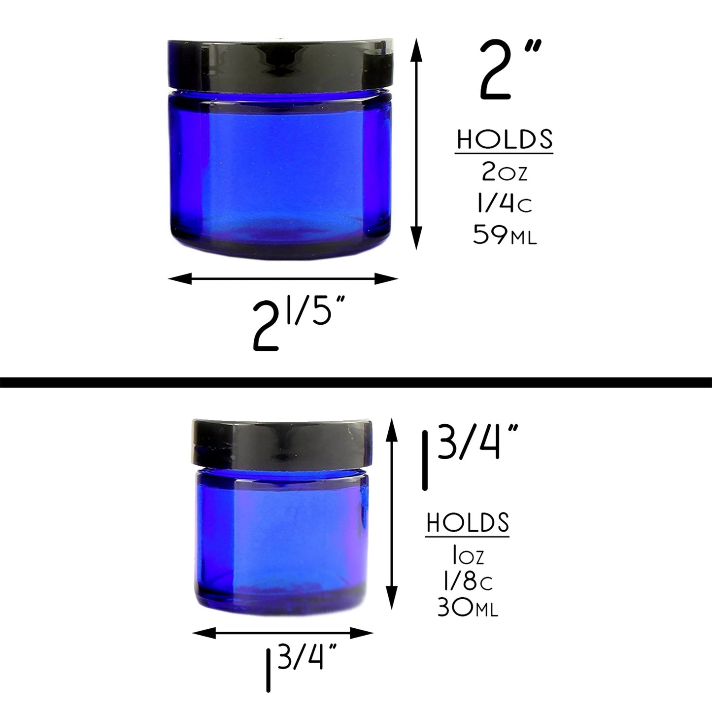 Combination 12 Pack of Cobalt Blue 1oz & 2oz Glass Straight Sided Jars (Case of 72) - SH_910_CASE
