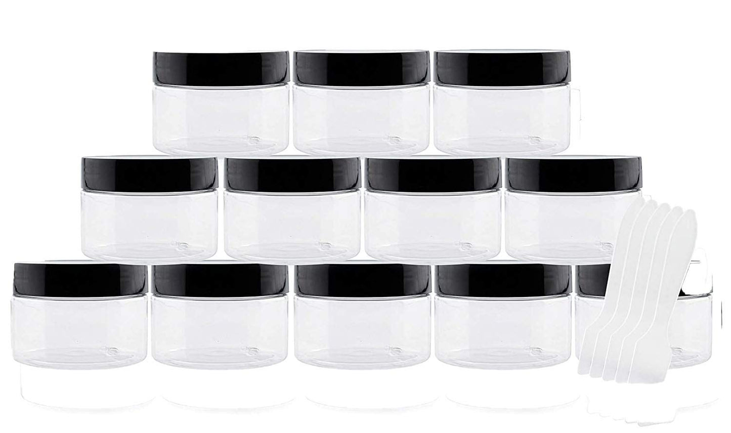 4oz Clear Plastic Jars with Labels & Spatulas & Lids