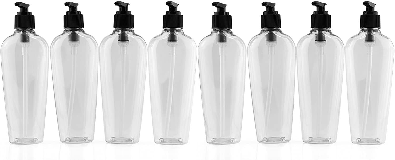 8oz Clear Oval-Shaped Plastic Lotion Bottles w/Black Pump Dispensers (128-Pack) - SH_1617_CASE