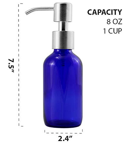 8oz Cobalt Blue Glass Bottles w/Stainless Steel Pumps (48 pack) - SH_867_CASE