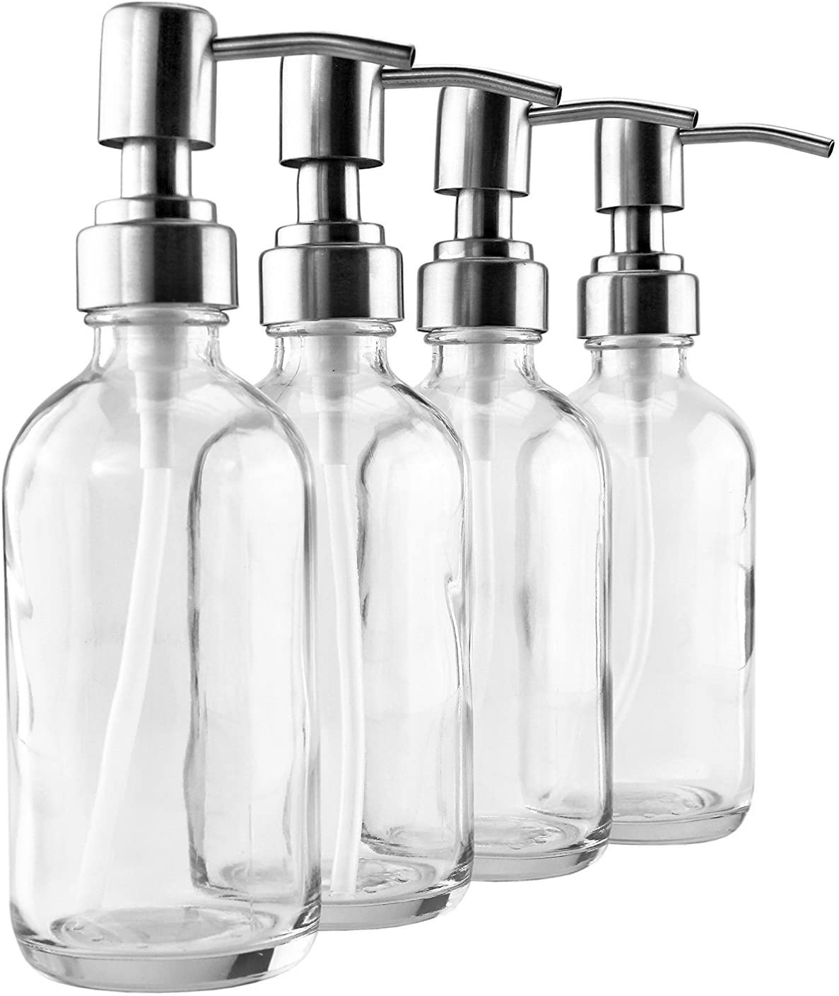 8oz Clear Glass Bottles w/ Stainless Steel Pumps (24-Pack) - SH_899_BUNDLE