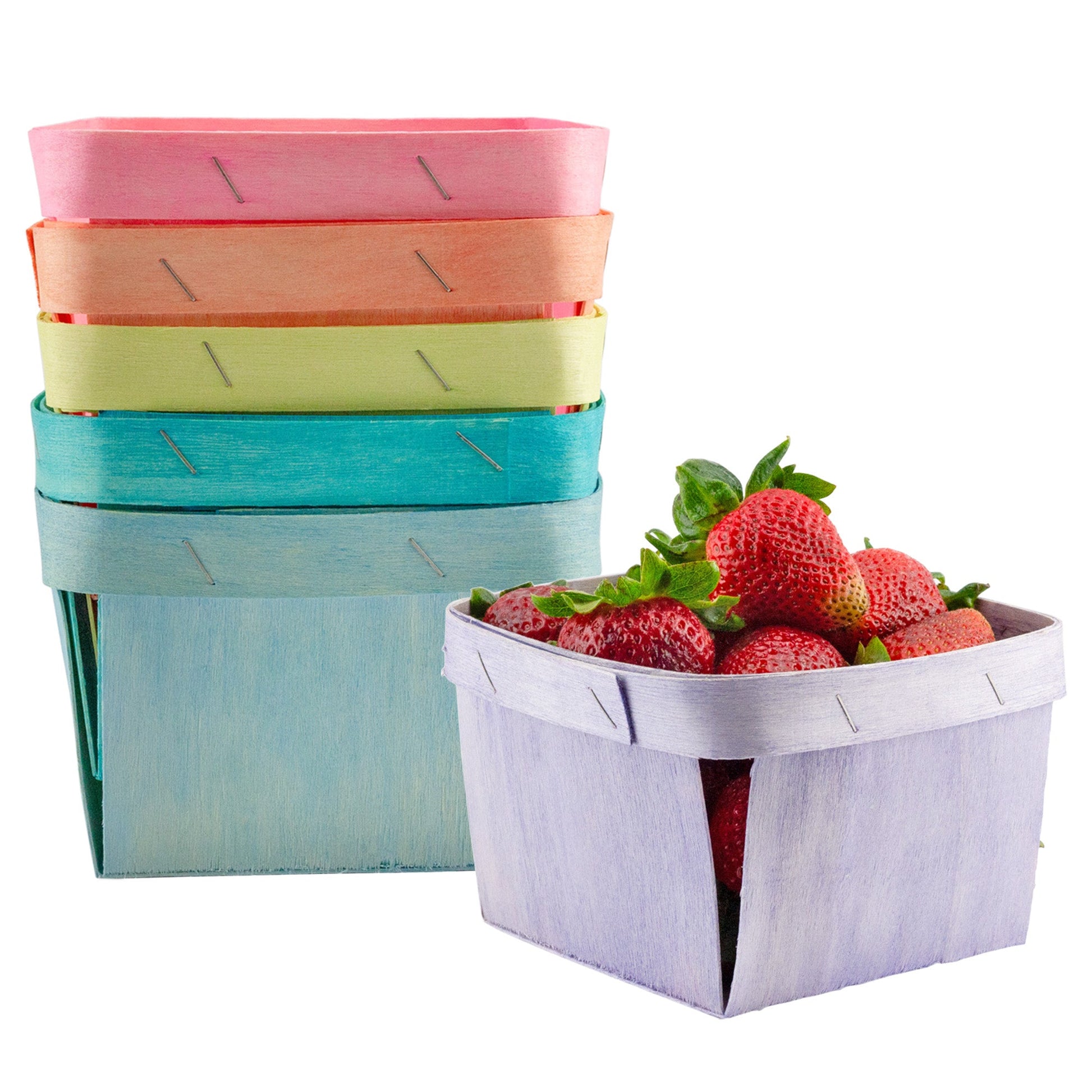 Quart Wooden Berry Baskets (Set of 6, Pastel-Colored) - sh2420cb0