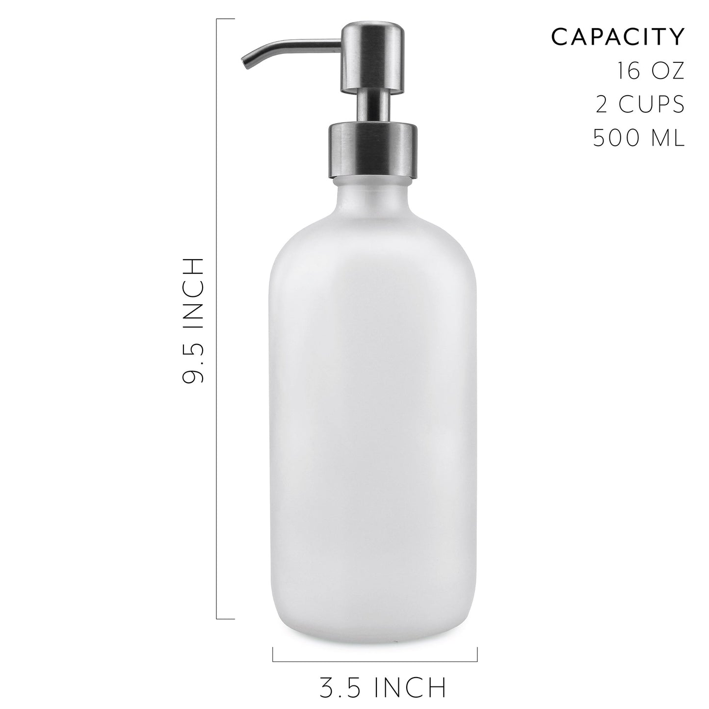 Frosted Glass Soap Dispenser w/Stainless Steel Pumps (16oz, 2-Pack) - sh1497cb0Frost