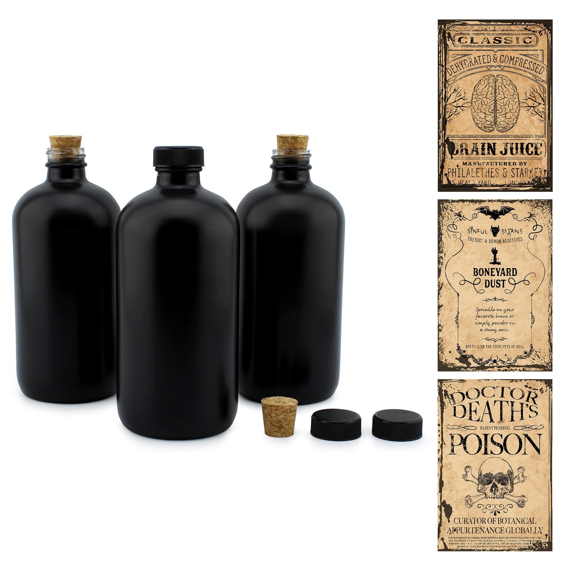 Black 16oz Glass Apothecary Bottles (3-Pack) - sh1471cb0