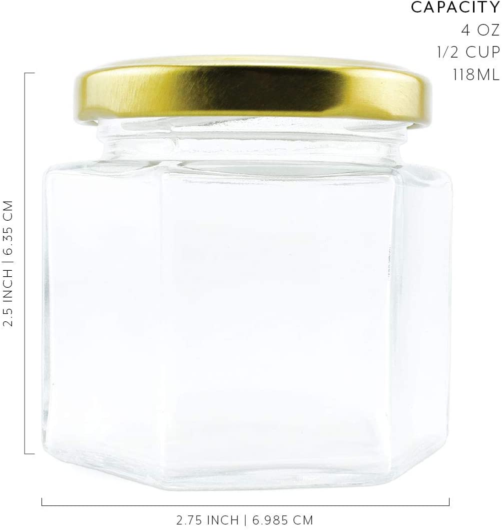 4oz Hexagon Glass Jars (Choose 12 or 24 Pack)