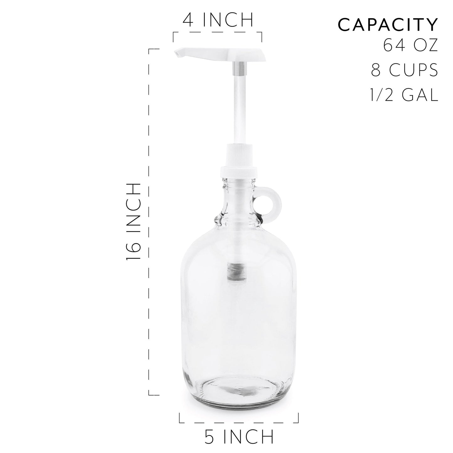 Half Gallon Glass Pump Dispenser Bottle, 64oz Jug - CBKit019