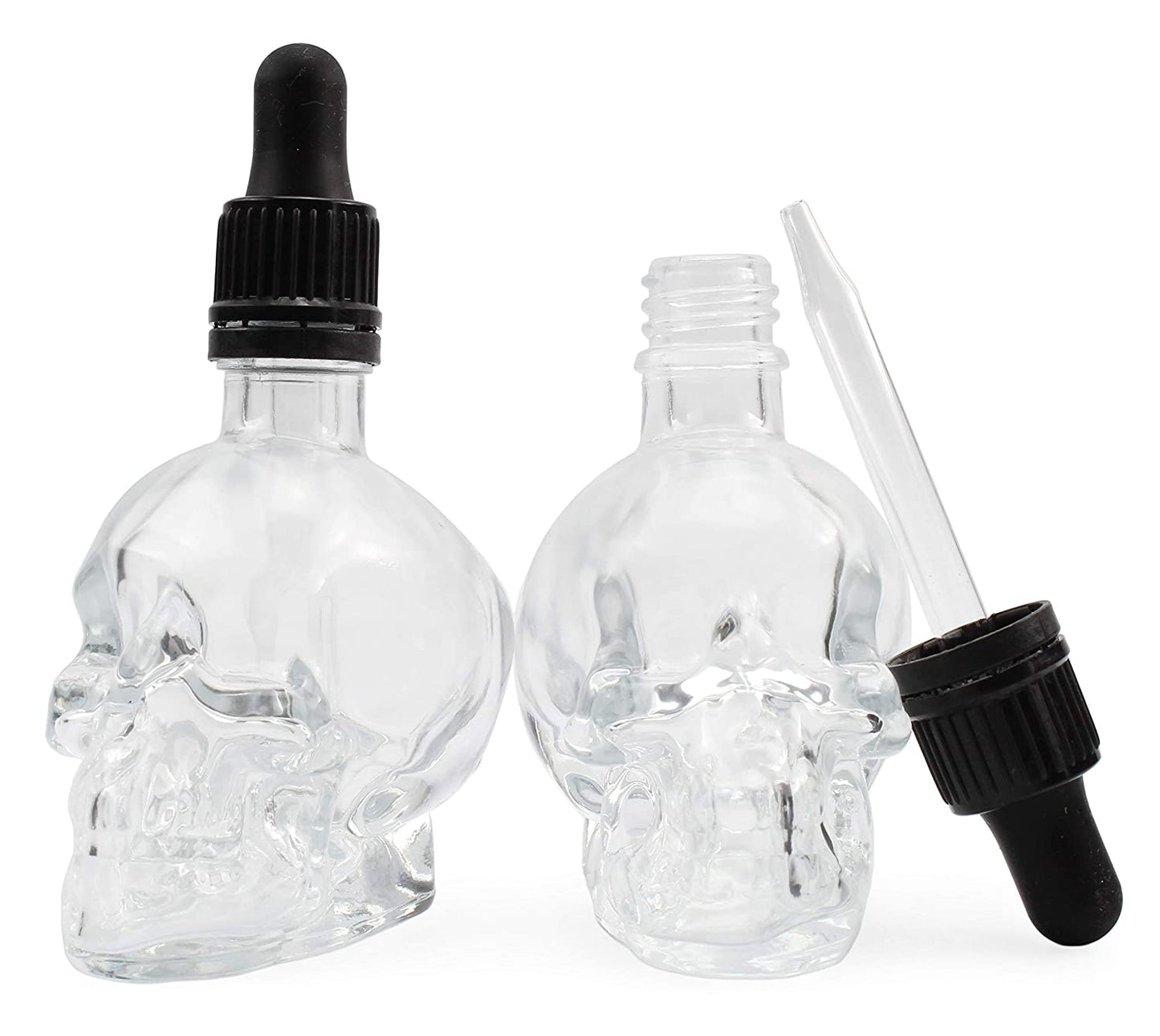 Skull Glass Dropper Bottles (2-Pack, 2oz, Clear) - sh1625tbscb0