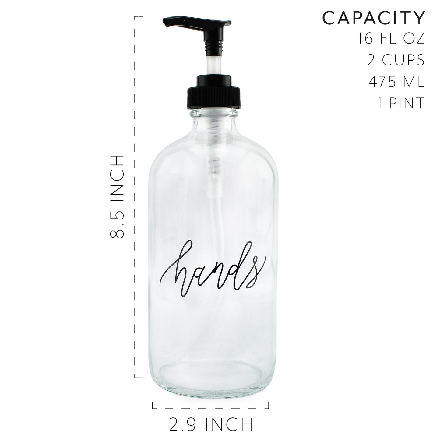 Glass Pump Soap Dispenser Bottles (Set of 2, 16oz) - sh1624cb0HANDISH