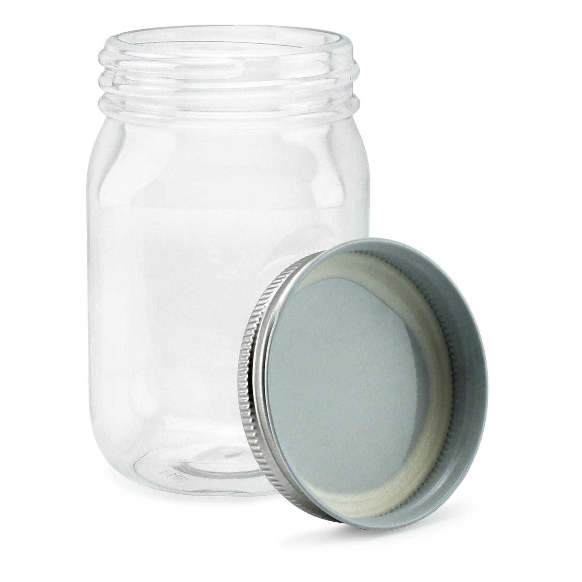16oz Clear Plastic Mason Jars (8-Pack, Silver Metal Lids) - CBKit010