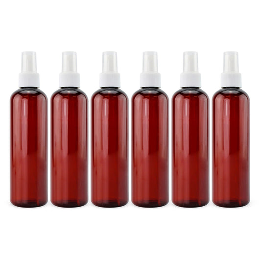 8oz Amber Brown PLASTIC Spray Bottles with White Fine Mist Atomizers (6-Pack) - sh1777cb0Brown