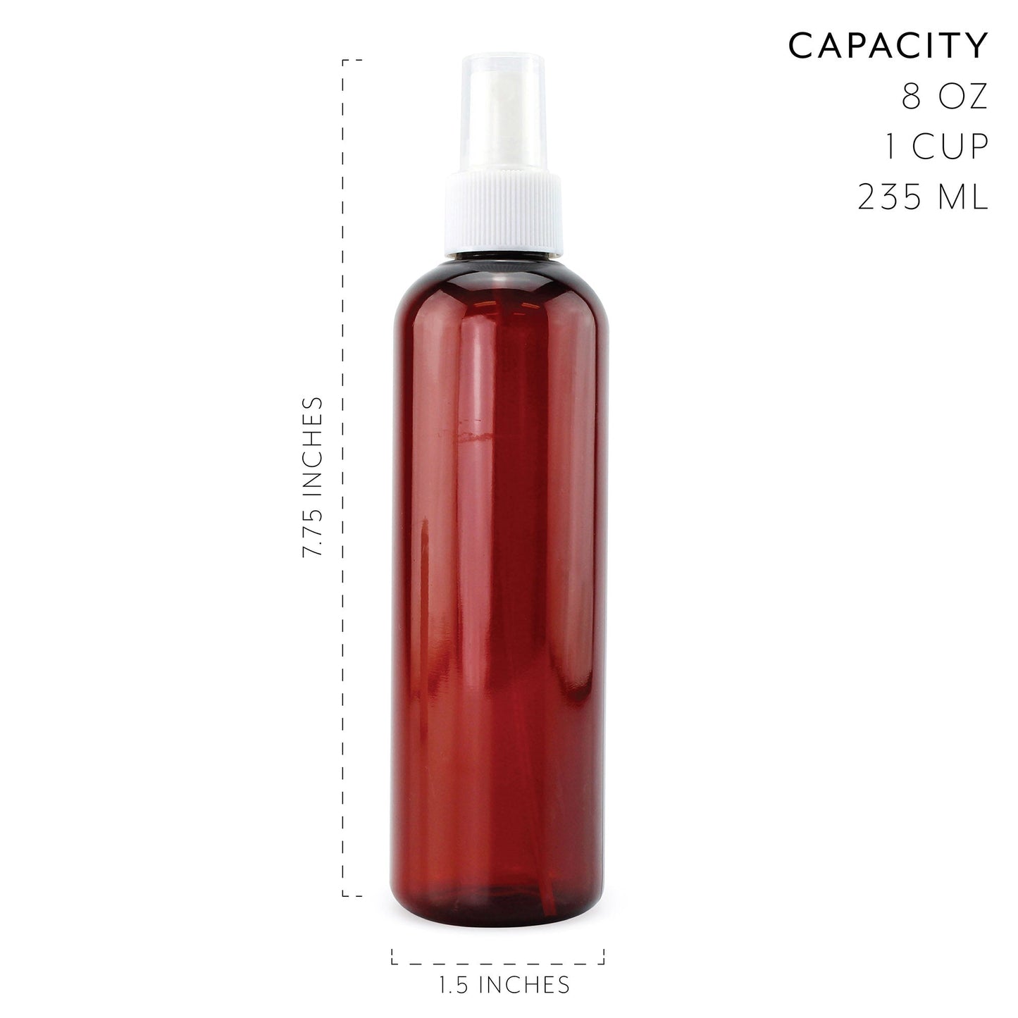 8oz Brown PLASTIC Spray Bottles w/ White Atomizers (Case of 198) - SH_1777_CASE