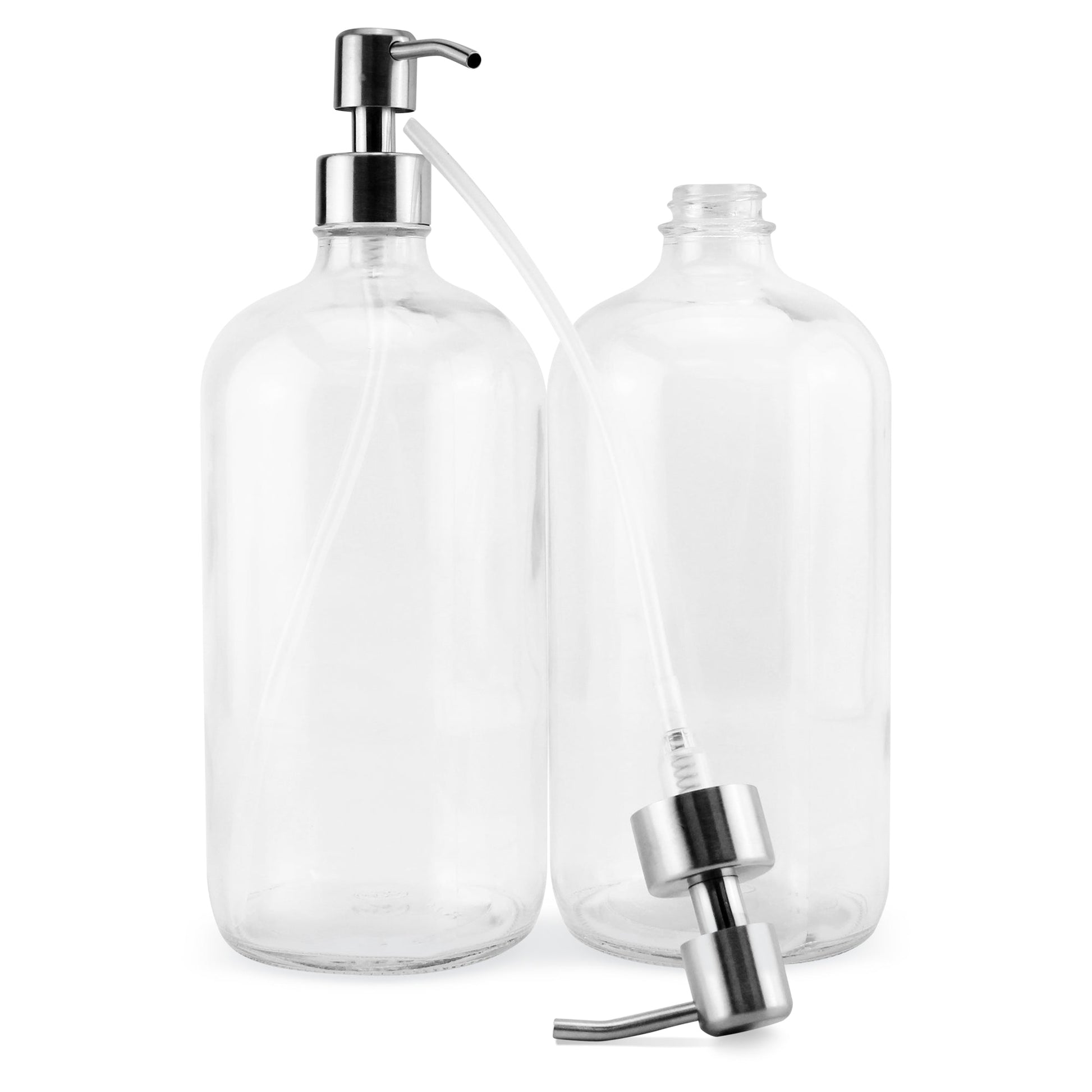 32oz Glass Pump Bottles with Stainless Steel Pump (2-Pack, Clear) - sh1772cb032oz