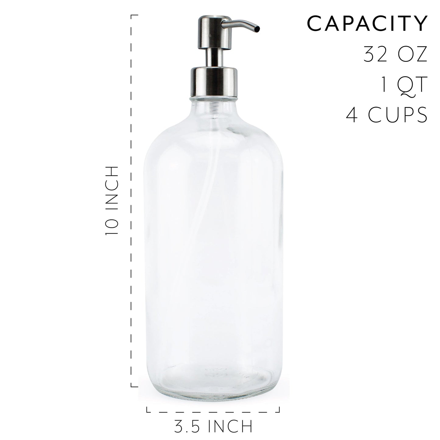 32oz Glass Pump Bottles with Stainless Steel Pump (2-Pack, Clear) - sh1772cb032oz