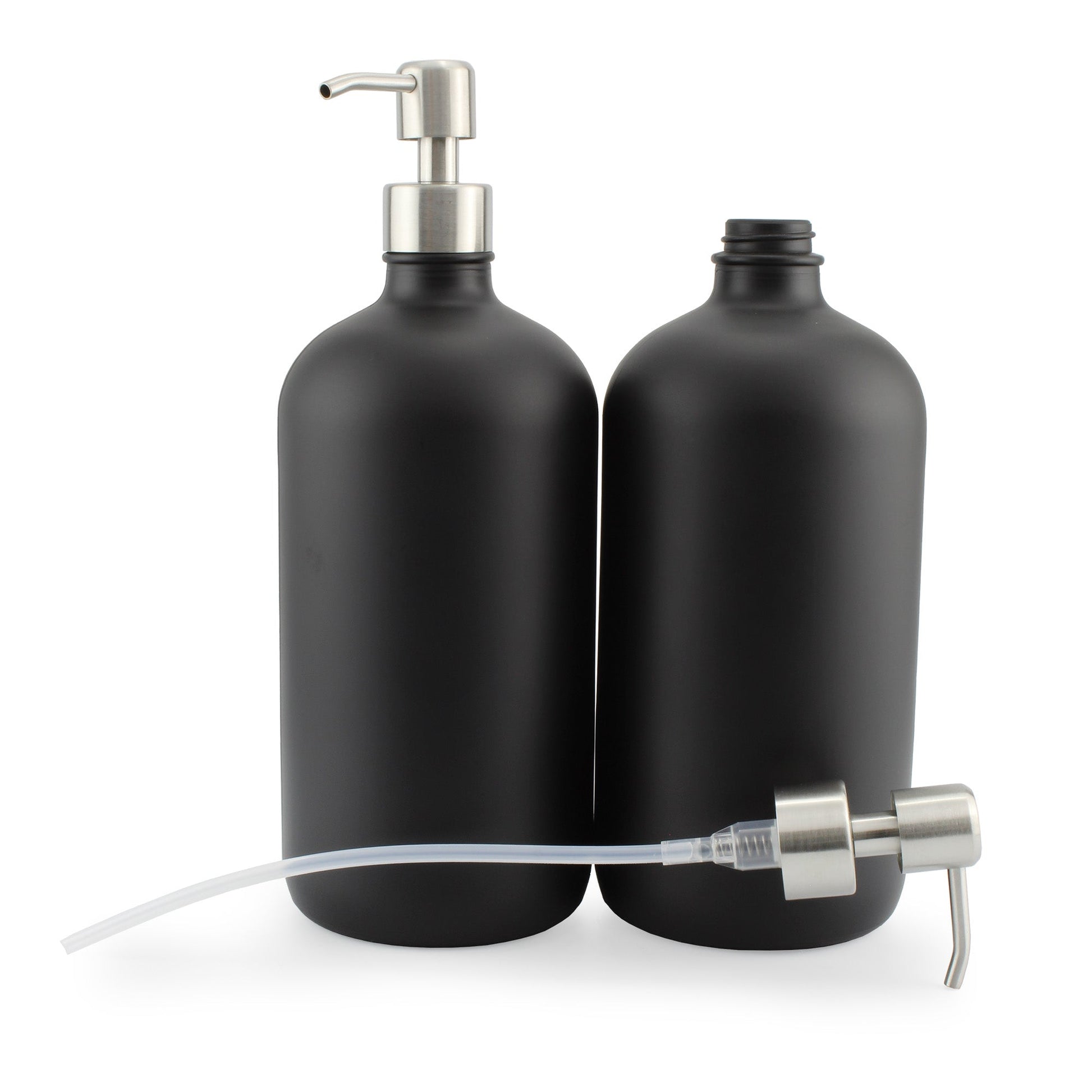 32oz Black Glass Pump Bottles w/ Stainless Steel Pumps (Case of 24) - SH_2147_CASE