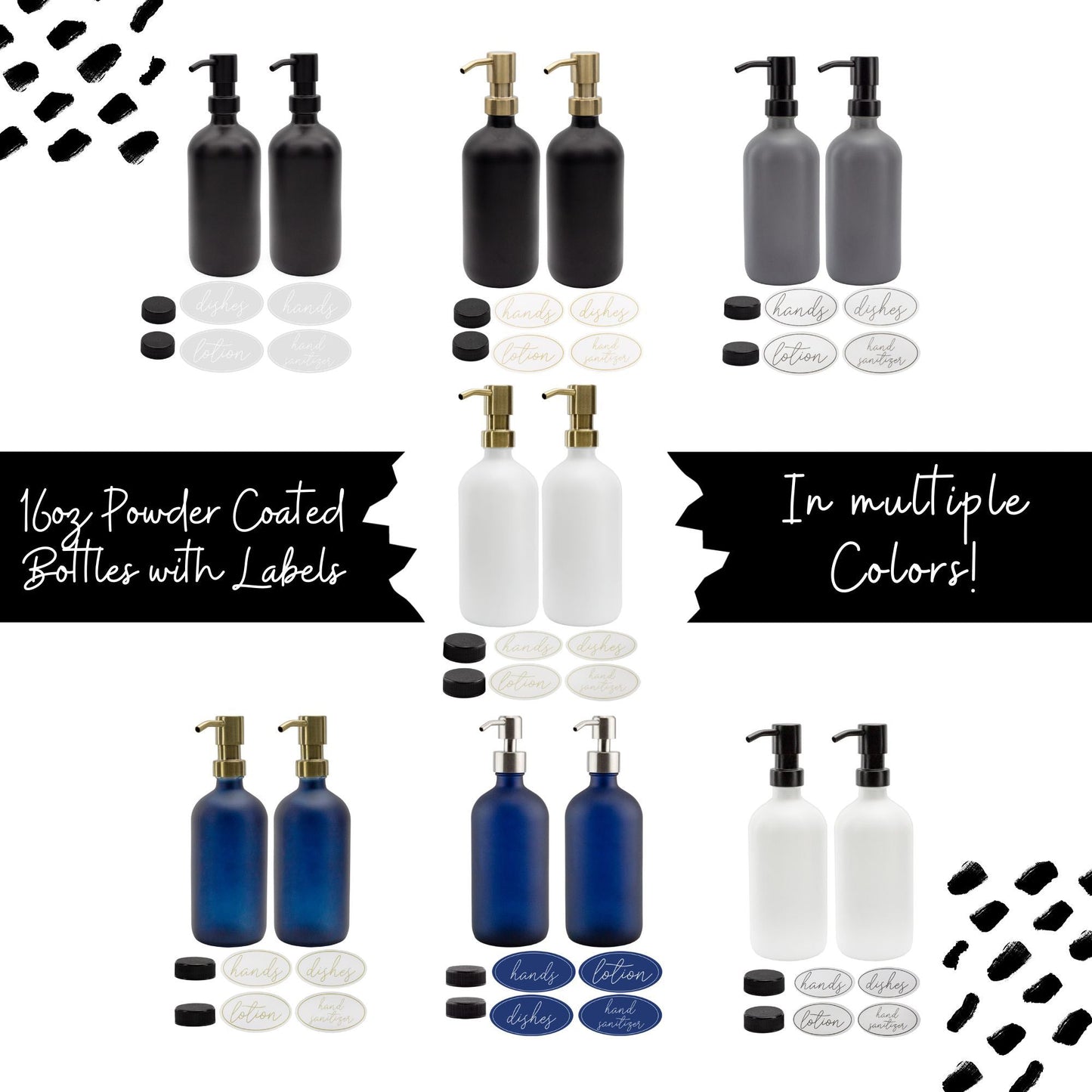 16oz Glass Pump Bottles (Blue w/ Silver, Case of 40) - SH_2142_CASE