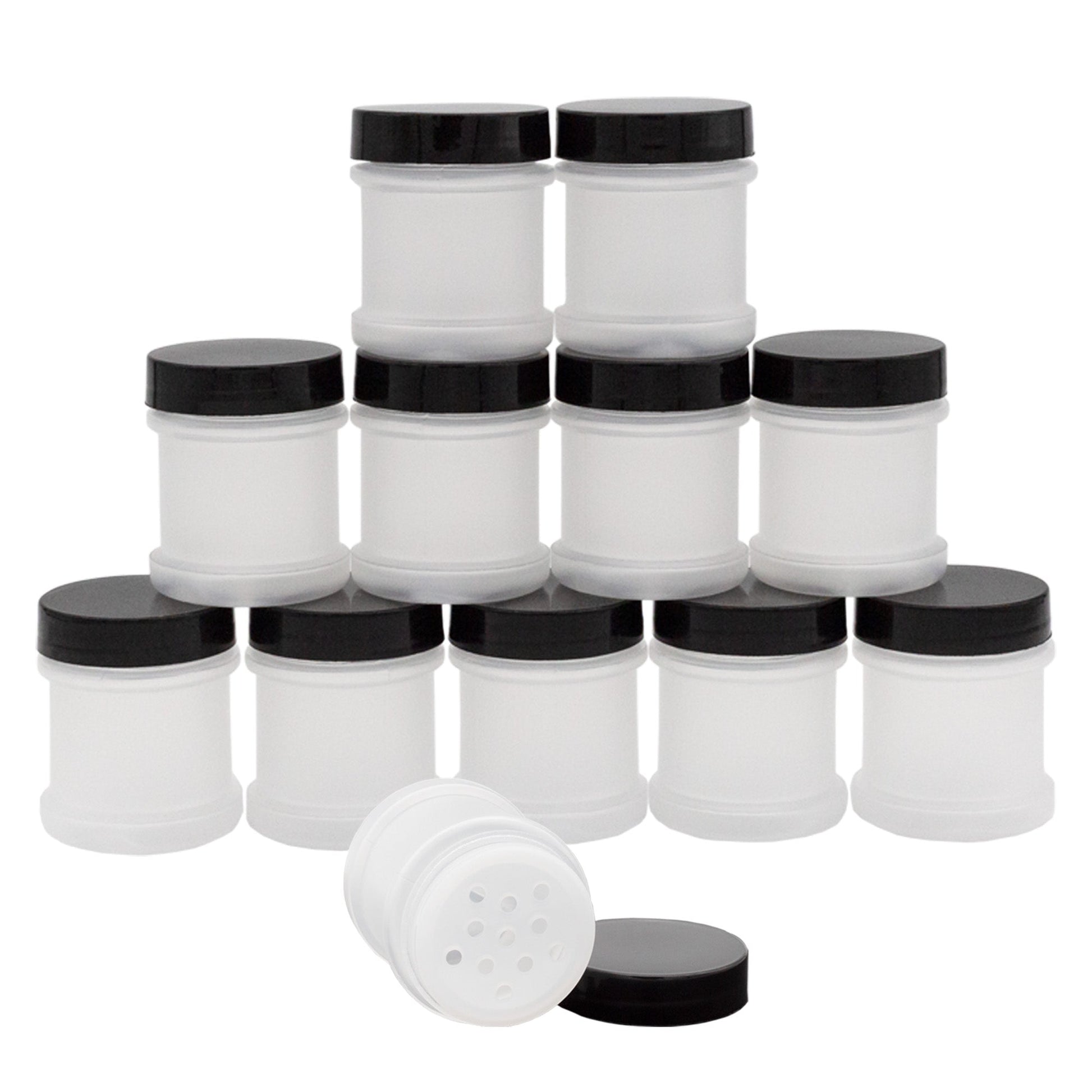 Mini Plastic Spice Jars w/Sifters (12-Pack, Black) - sh2303cb0