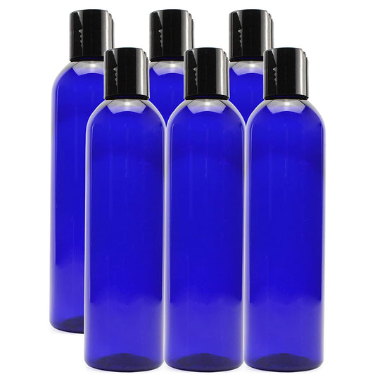 8oz Empty Plastic Squeeze Bottles w/Disc Top Flip Cap (6 pack, Blue)