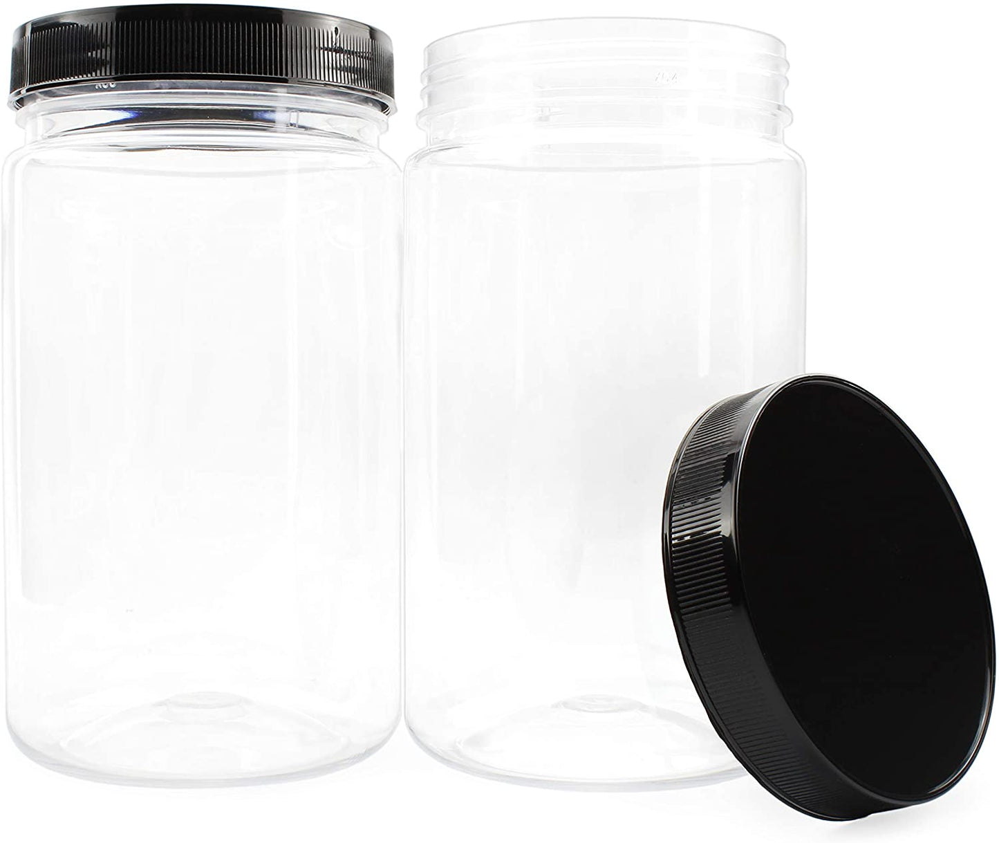 32oz Clear Plastic Jars w/ Black Lids (6 pack)