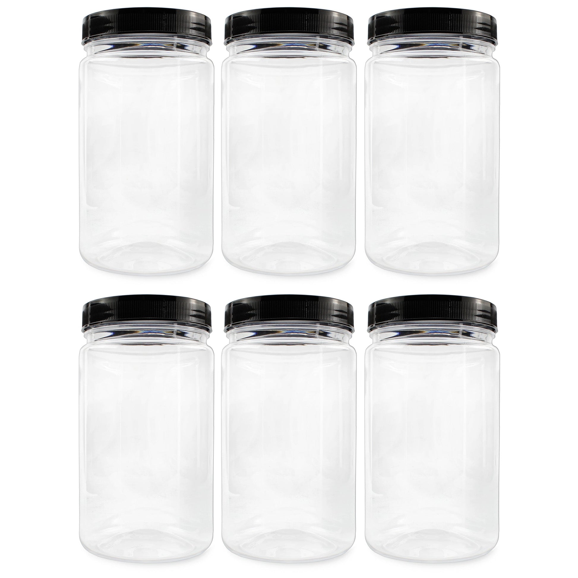32oz Clear Plastic Jars w/ Black Lids (6 pack) - sh1321cb032oz