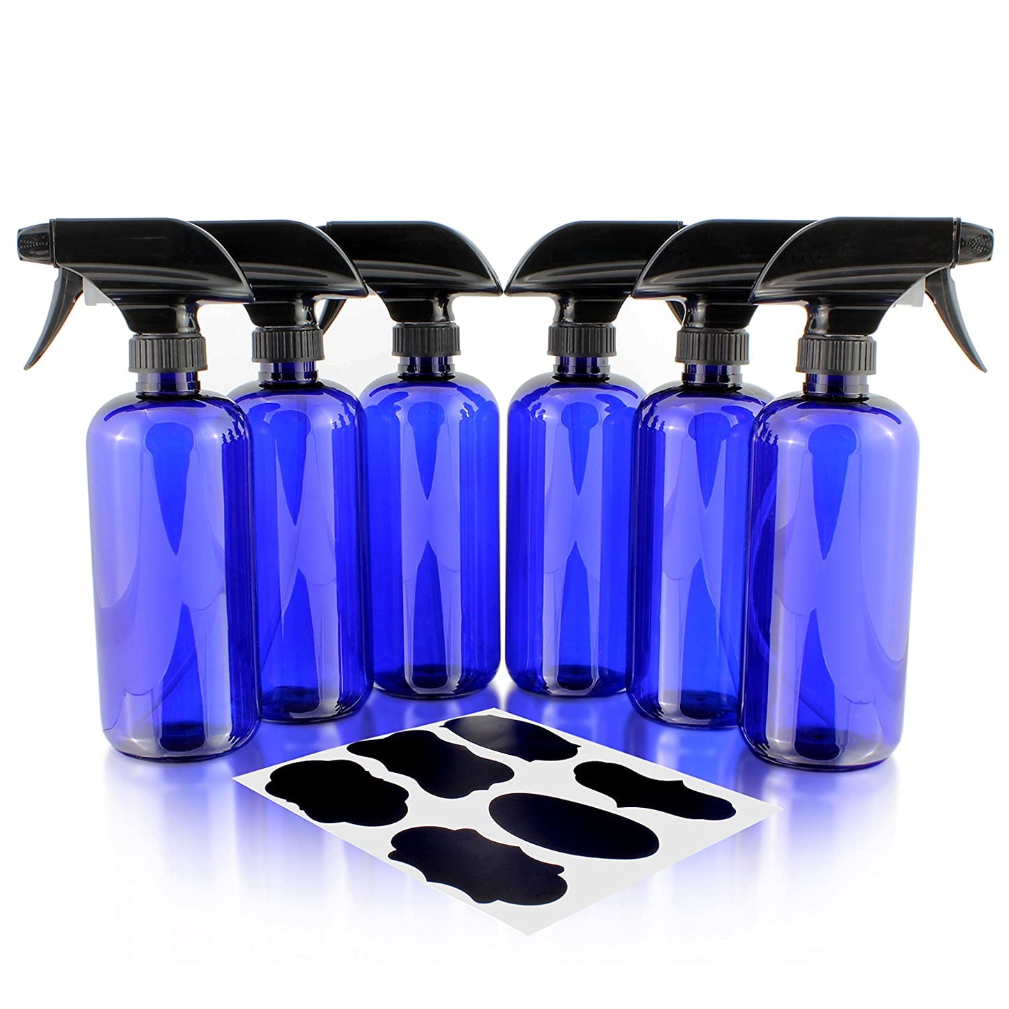 16oz Cobalt Blue PLASTIC Spray Bottles w/Heavy Duty Mist & Stream Sprayers (6-pack) - sh1269cb0mnw