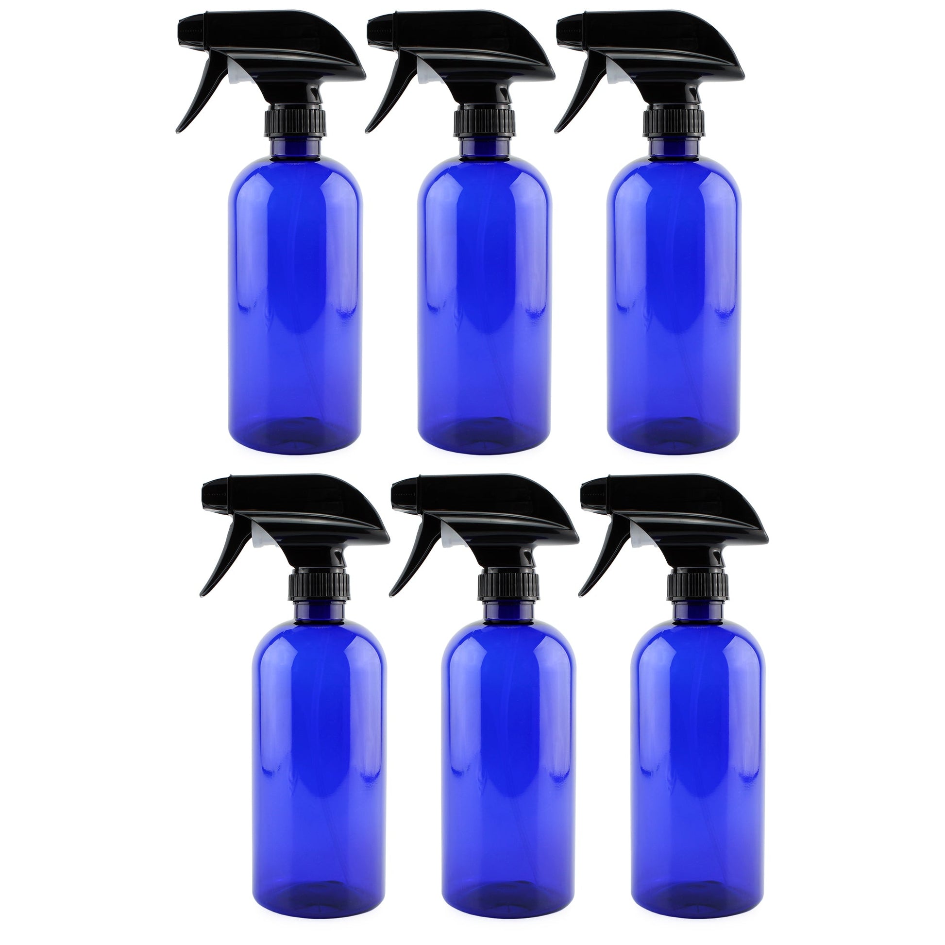 16oz Cobalt Blue PLASTIC Spray Bottles w/Heavy Duty Mist & Stream Sprayers (6-pack) - sh1269cb0mnw